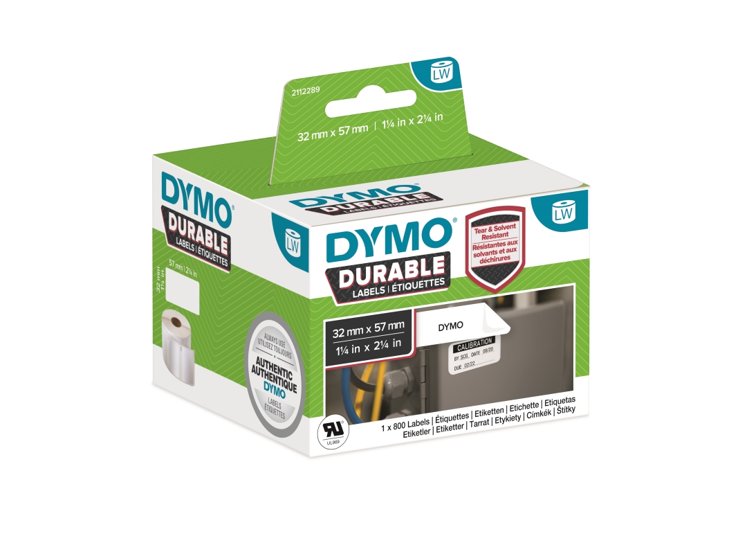 Forskel Print Ved DYMO - Polypropylen (PP) - stærkt klæbemiddel - sort på hvid - 32 x 57 mm  800 etikette(r) (1 rulle(r) x 800) etiketter - for DYMO LabelWriter 310,  315, 320, 330, 400, 450, 4XL, SE450, Wireless