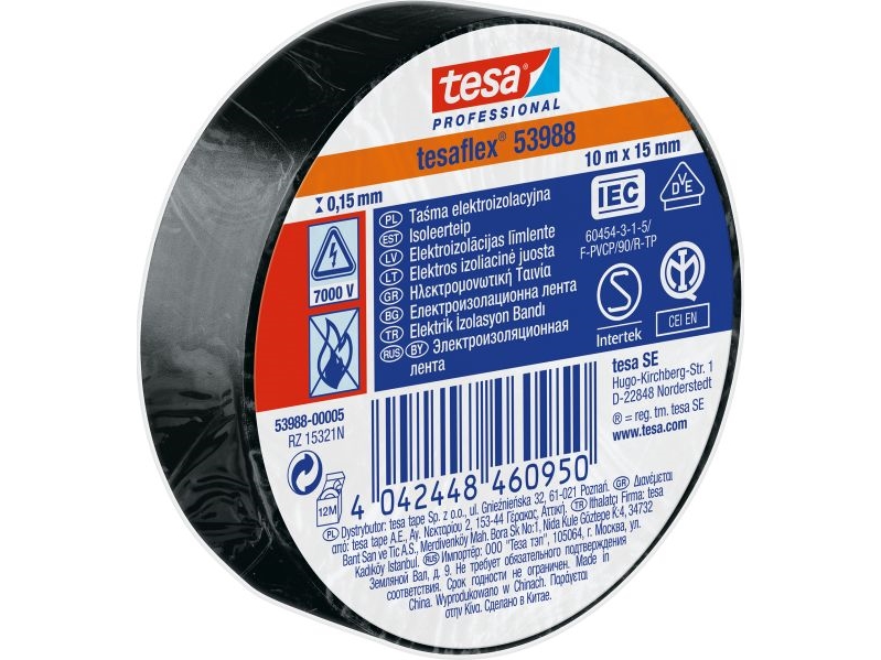 Tesa Electrical insulating tape 5000V PVC 10m 15mm black 53988-00005-00 | Verktyg & Verkstad - Infästning - Övriga Infästning | GameStuff