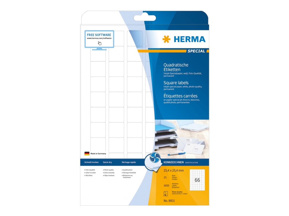 HERMA Special - Papper - matt - permanent självhäftande - bestruket - vit - 25.4 x 25.4 mm - 90 g/m² - 1650 etikett (er) (25 ark x 66) etiketter | Papper & Emballage - Vitt papper - Vitt A4 | GameStuff