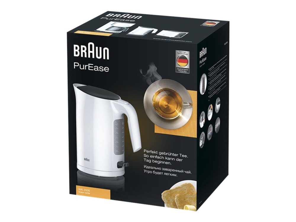 Braun Purease Wk 3100 Wh, 1,7 L, 2200 W, Weiß, Wasserstandsanzeige, Überhitzungsschutz, Drahtlos