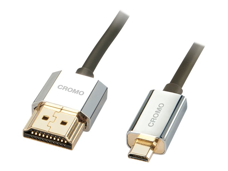 Lindy Cromo Slim High Speed Hdmi To Micro Hdmi Cable With Ethernet - Hdmi-Kabel Med Ethernet - 19 Pin Micro Hdmi Type D Han Til Hdmi Han - 50 Cm - Af
