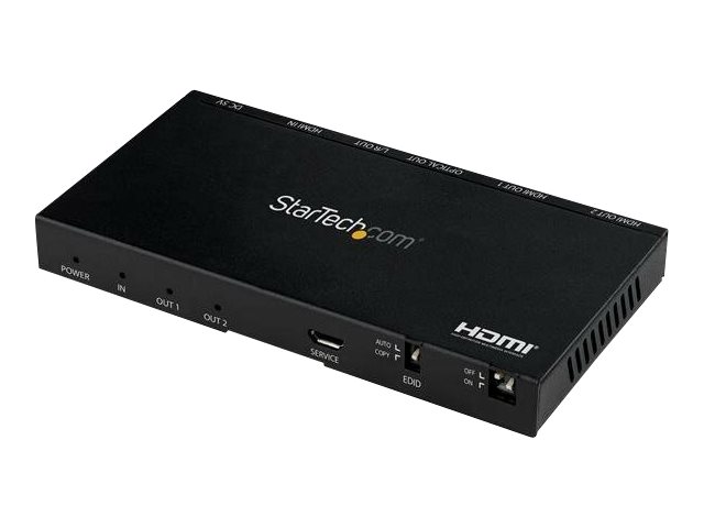 Startech.Com 2 Port Hdmi Splitter - 4K 60Hz Mit Eingebautem Scaler - Hdcp 2.2 - Edid Emulation - 7.1 Surround Sound, Schwarz, Metall, 1280 X 720 (Hd