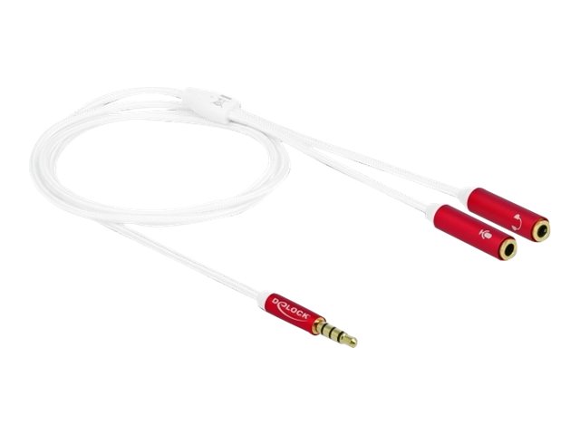 Delock - Adapter Til Hovedtelefon - 4-Pæl Ministik Han Til 4-Pæl Ministik Hun - 1 M - Hvid, Rød