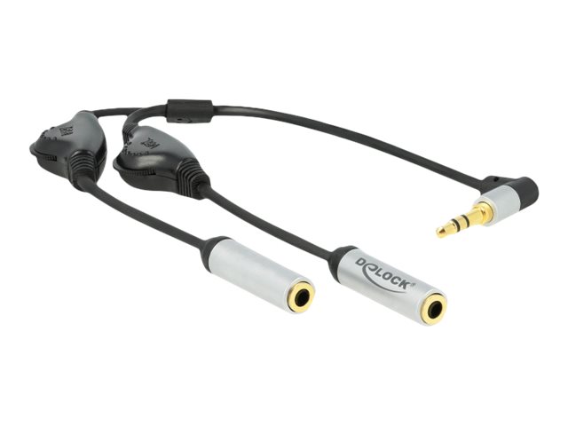 Delock Audio Splitter Klinkenstecker 3,5 Mm Zu 2 X Klinkenbuchse 3,5 Mm 3 Pin + Lautstärkeregler Gewinkelt, Schwarz, Silber, 2X 3.5 Mm, 3.5 Mm, Buchs