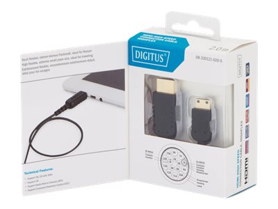 Digitus Hdmi High Speed Anschlusskabel, Hdmi Auf Mini Hdmi, Highflex, 2 M, Hdmi Type C (Mini), Hdmi Type C (Mini), 3840 X 2160 Pixel, 3D, Schwarz