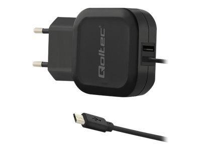 Qoltec - Strømforsyningsadapter - 17 Watt - 3.4 A - 2 Output-Stikforbindelser (2 X Usb) - På Kabel: Micro-Usb - Sort