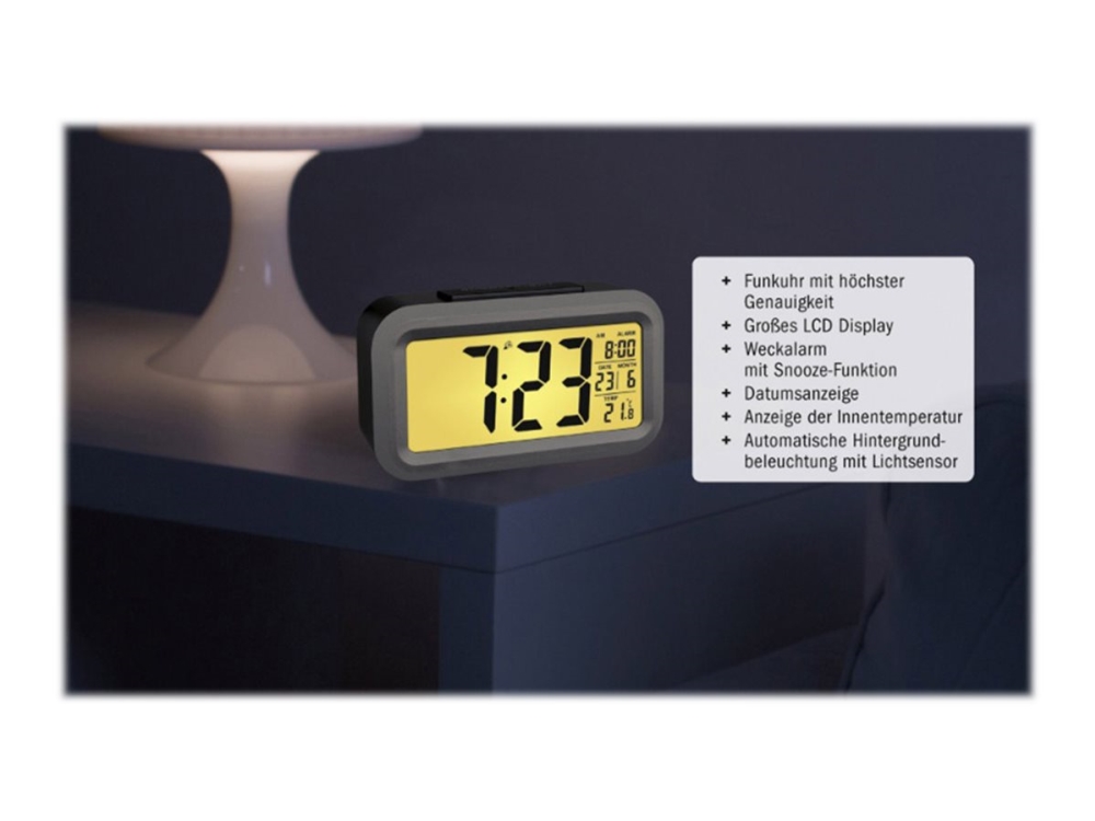TFA LUMIO PLUS - Alarmur - rektangulær - elektronisk - desktop - sort sølv billede