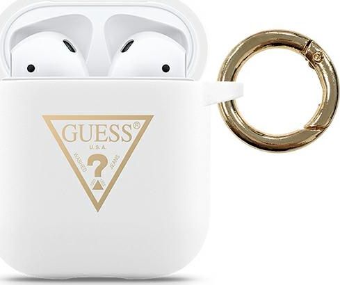 Guess Guess Airpods 1/2 Silicone Triangle Logo Cover - Case For Airpods 1/2 White