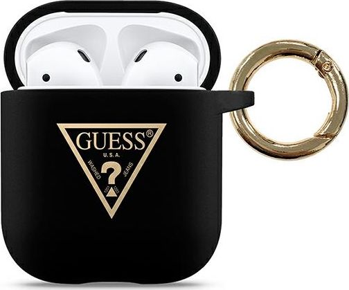 Guess Guess Airpods 1/2 Silicone Triangle Logo Cover - Case For Airpods 1/2 Black