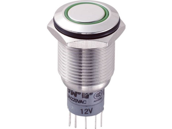 Tru Components Las2gqf-22E/G/12V/S/P Festverdrahteter Taster 250 V/Ac 3 A 2 X Ein/(Ein) Berührung Grün 1 St