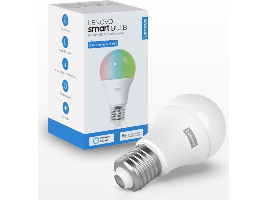 Lenovo Smart Bulb [E27 sockel, 16,8 miljoner färger, röststyrning, 800 lm] | Belysning - Intelligent belysning (Smart Home) - Intelligent belysning | GameStuff