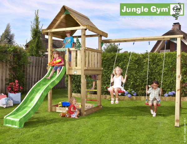 Jungle Gym House Legetårn Komplet Inkl. Swing Module Xtra Og Rutschebane (804-312Nsx)