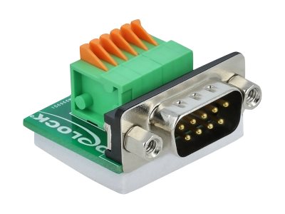 Delock D-Sub9 Stecker Zu Terminalblock Mit Drucktaster Horizontal, D-Sub9, Grün, Silber, Stecker