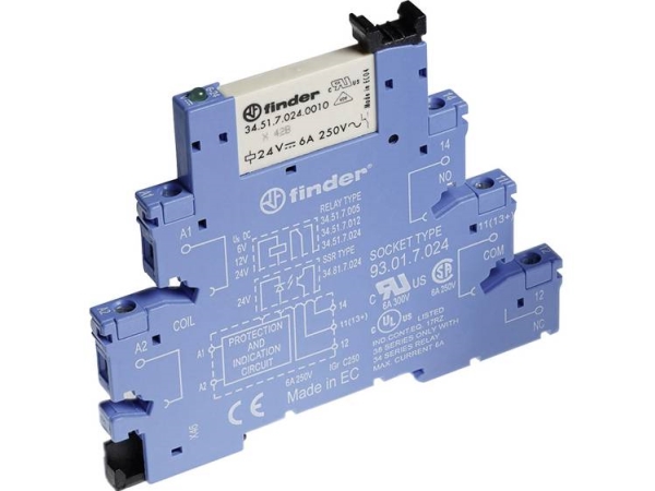 Finder 38.61.7.024.5050 Relækomponent Nominel Spænding: 24 V/Dc Brydestrøm (Max.): 6 A 1 X Skiftekontakt Tray 10 Stk