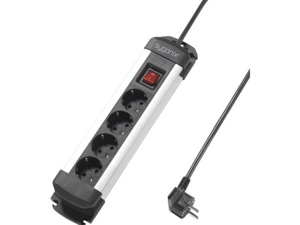 Sygonix Sy-4538264 Stikdåse Med Afbryder Schuko 4X Black, Sølv Stik Med Jordkontakt 1 Stk