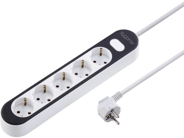 Sygonix Sy-4538272 Stikdåse Med Afbryder Schuko 5X Hvid, Black Stik Med Jordkontakt 1 Stk