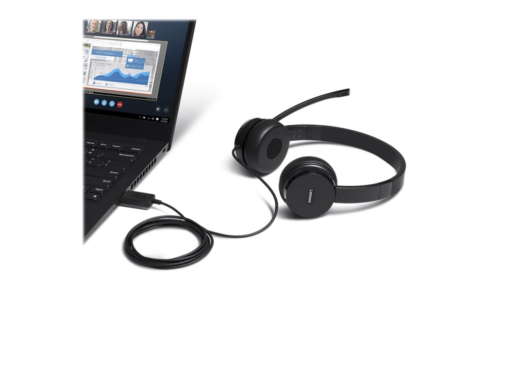 Lenovo 100 - Headset - På Øret - Kablet - Usb-A - Sort
