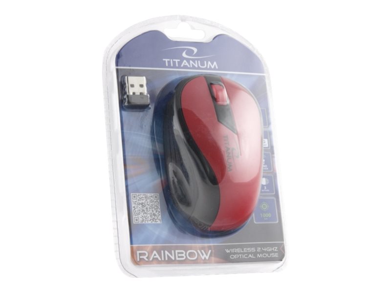 Titanum Rainbow 3D - Mus - Optisk - 3 Knapper - Trådløs - 2.4 Ghz - Trådløs Modtager (Usb) - Rød