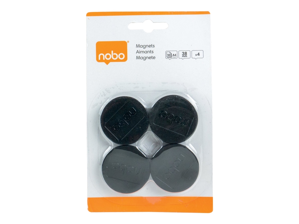 Nobo - Magnet - 3,8 cm diameter - svart (paket om 4) - för P/N: 1900930, 1901043, 1902454, 1902455, Q18090MB, QB05442CD, QBPE1290, QBPE1812, QBPE9060 | Möbler - Tillbehör - Magneter | GameStuff