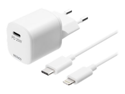 Deltaco Usbc-Ac141 - Netzteil - 20 Watt - 3 A - Pd (Usb-C) - Weiß - Für Apple Ipad/Iphone/Ipod (Lightning)