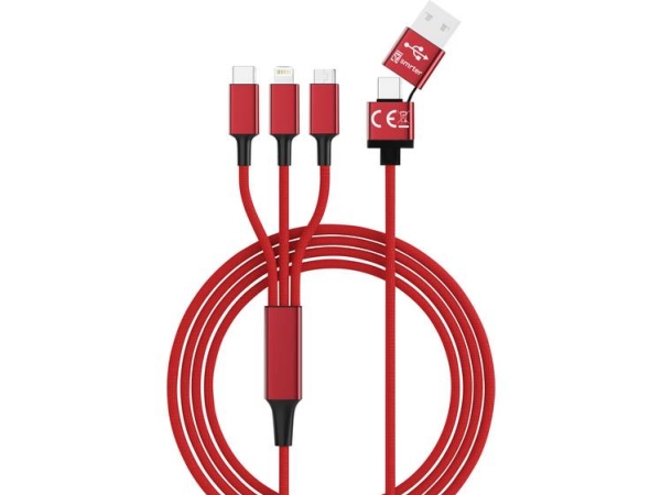 Smrter Usb-Opladerkabel Usb 2.0 Usb-A-Hanstik, Usb-C Stik, Apple Lightning-Stik , Usb-Micro-B-Hanstik 1.20 M Rød Smrter_Hydra_Ult_Rd