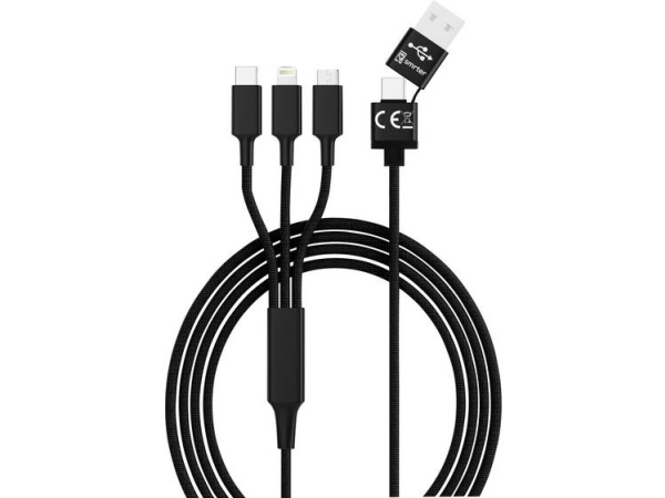 Smrter Usb-Opladerkabel Usb 2.0 Usb-A-Hanstik, Usb-C Stik, Apple Lightning-Stik , Usb-Micro-B-Hanstik 1.20 M Sortierung Smrter_Hydra_Ult_Bk