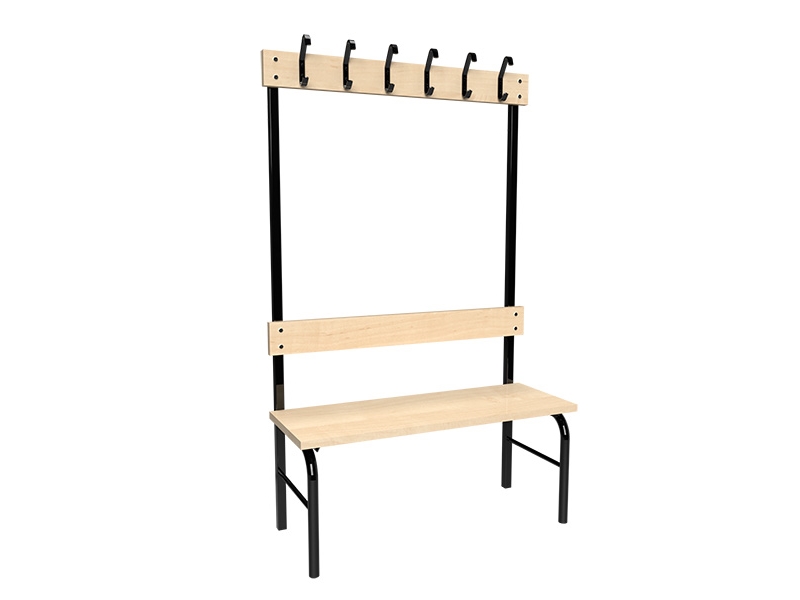 Garderobestativ Enkeltsidet, sort stativ og bænksæde i birk, bredde 2000 mm
