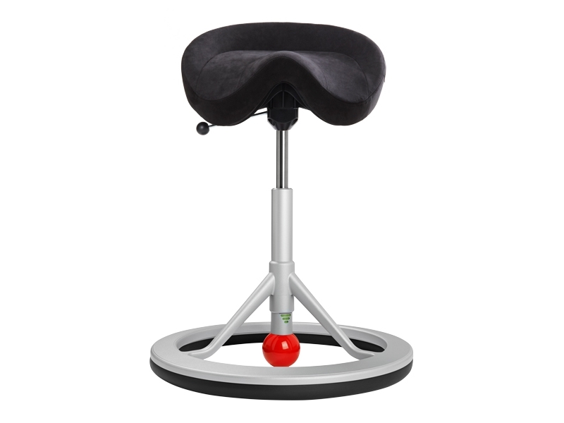 Sadelstol BackApp Smart Alcantara sort, alugrå understel med rød kugle