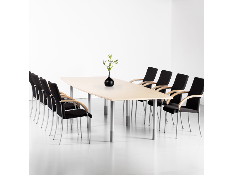 Konferenztisch Consensus, Birke 3500X1200 Mm Bootförmig, Alu-Graues Gestell