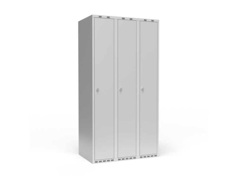 Garderobenschrank 3X400 Mm Mit Schrägem Dach, 1 Fach In Der Höhe, Tür In Hellgrau Mit Zylinderschloss