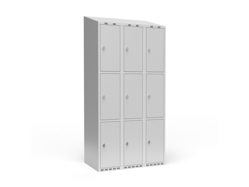 Vaatekaappi 3x300 mm Suora katto 3 lokeroa korkeudella Antrasiittinen ovi Kahva riippulukolle
