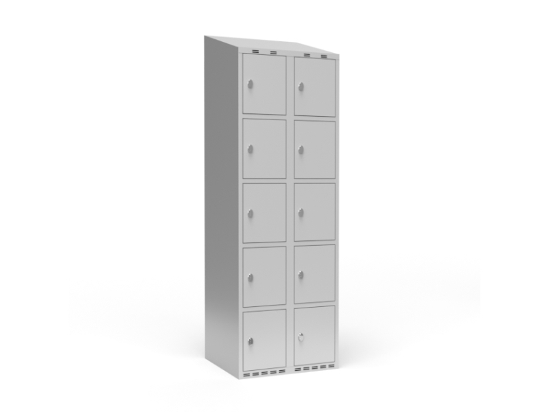 Garderobenschrank 2X300 Mm Schrägdach 5 Fächer Hoch Rote Tür Griff Für Vorhängeschloss