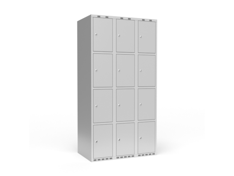 Garderobeskab 3x400 mm Skråt tag 4-delt søjle Lys grå dør Cylinderlås