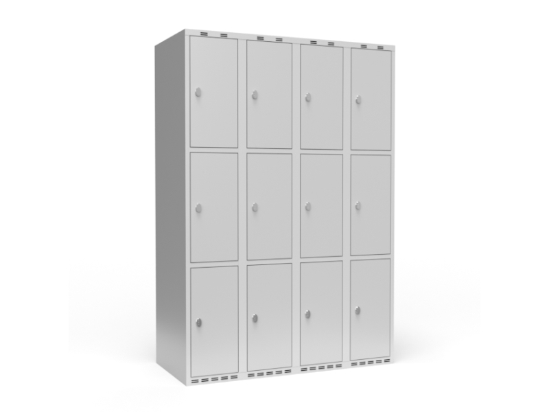 Garderobenschrank 4X300 Mm Schrägdach 3 Fächer In Der Höhe Blaue Tür Zylinderschloss
