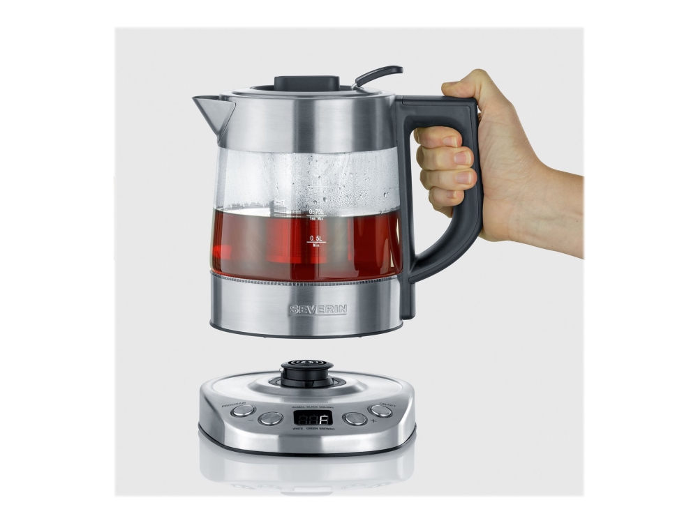 SEVERIN WK 3473 Deluxe Mini - Telaver/kedel - 1 liter - 2.2 kW - glass/brushed stainless steel/black