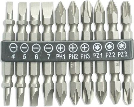 Dedra Double-Sided Bit Set 10 Pcs, 65Mm: Sl4/5/6/7, Ph1/2/3, Pz1/2/3 (18A07s13)