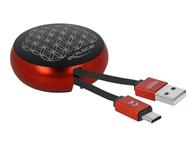 Ordinere have tillid excitation Delock - USB-kabel - USB (han) til 24 pin USB-C (han) - USB 2.0 - 5 V - 2.1  A - 92 cm - tilbagetrækkelig, flad - sort/ rød
