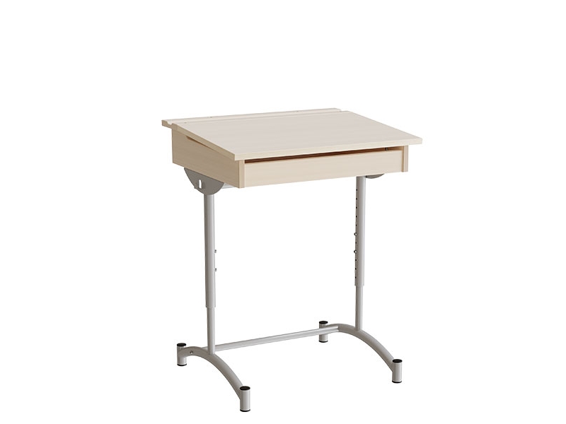 Schülertisch, Höhenverstellbar 128, Schalldämpfende Birkenfurnier-/Laminatplatte, Alu-Grau Gestell