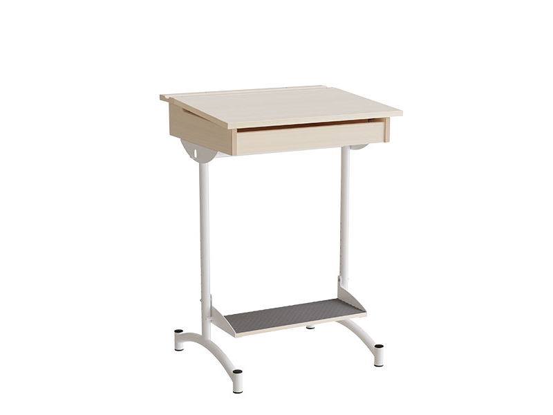 Elevbord 129, birk laminat, hvidt stel