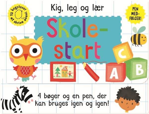 Skriv Og Visk Ud - Skolestart (Kuffert Med 4 Bøger Og Pen)