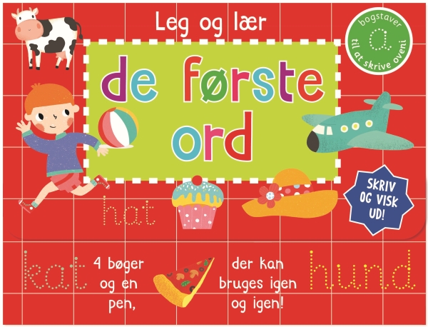 Skriv og visk ud - De første ord (kuffert med 4 bøger og pen) |