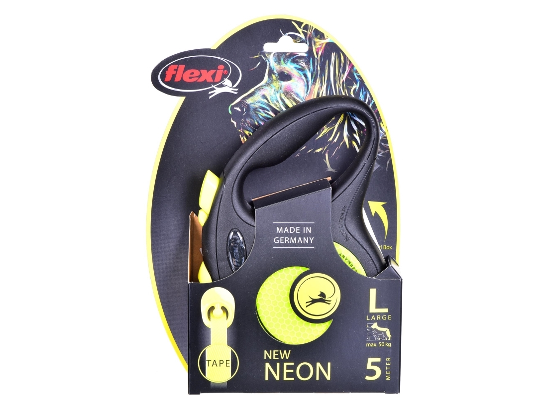 Flexi New Neon gul bånd L, 5M, 50KG | Djurmärken - Tillbehör - Flexi | GameStuff