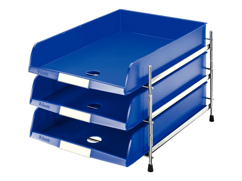 Esselte - Brevfack - 3 utrymmen - för C4 (229 x 324 mm) - blå, krom | Arkivering - Letter orders - Brevkorg | GameStuff