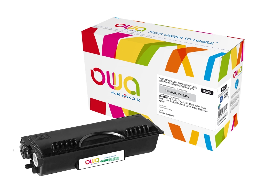 Owa - Sort - Kompatibel - Genproduceret - Tonerpatron (Alternativ Til: Brother Tn6600) - For Brother Hl-1030, 1230, 1240, 1250, 1270, 1430, 1440, 145