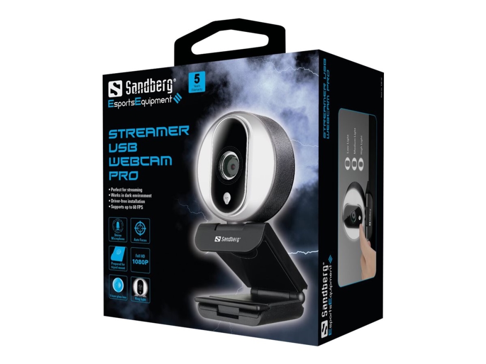 Sandberg Streamer USB Webcam Pro - Live streaming-kamera - farve - 2 MP - 1920 x 1080 - 720p, 1080p - audio - USB 2.0 - H.264