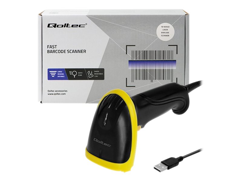 Qoltec 50860, Tragbares Barcodelesegerät, 1D, Laser, 60 Cm, Kabelgebunden, Usb