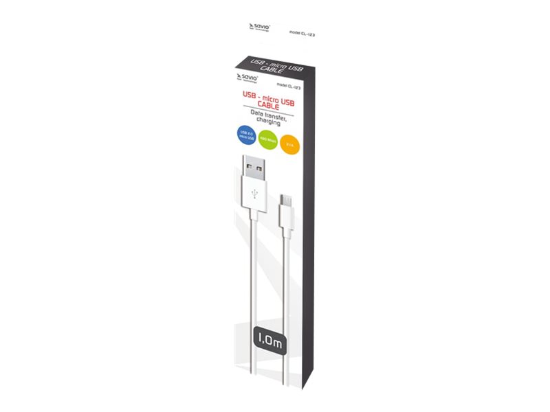 Savio Cl-123 - Usb-Kabel - Micro-Usb Typ B (Stecker) Auf Usb (Stecker) - Usb 2.0 - 2,1 A - 1 M - Weiß