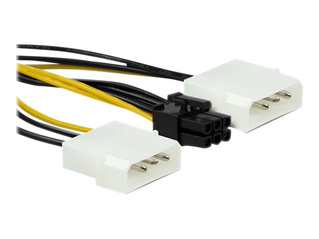 Qoltec - Strømforsyningsadapter - 6 pin PCIe-strøm (han) til 4-PIN intern strøm (hun) - 15 cm - sort, gul