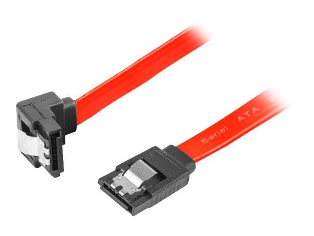 Lanberg - SATA-kabel - Serial ATA 150/300 - SATA (hun) vinklet, med haspe til SATA (hun) lige, haspet - 50 cm - rød