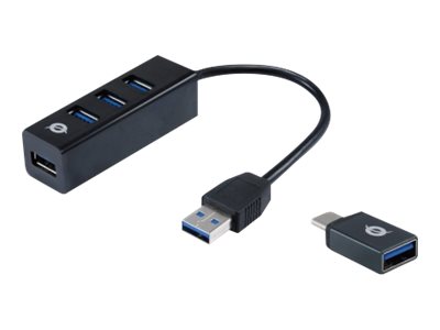 Conceptronic Hubbies 4-Port-Usb 3.0-Hub Und Otg-Adapter Für Usb-C, Usb 3.2 Gen 1 (3.1 Gen 1) Type-A, Usb 3.2 Gen 1 (3.1 Gen 1) Type-A, 5000 Mbit/S, S
